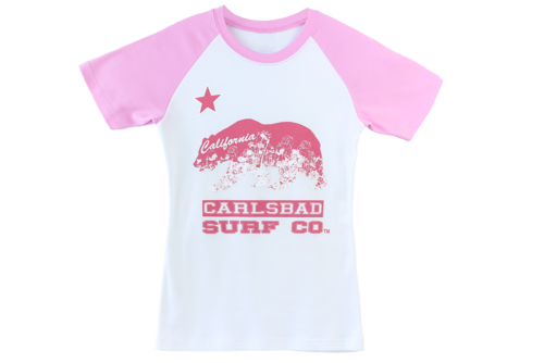 Carlsbad Surf Company "Cali Bear" Baseball Tee - White/Pink